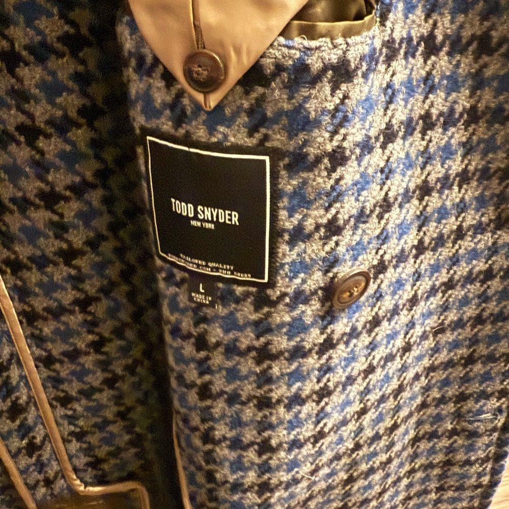 Todd Snyder Blue and White Houndstooth Pea Coat - Picture 3 of 4